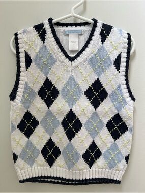 Janie and Jack Argyle Sweater Vest - White, Light Blue & Black